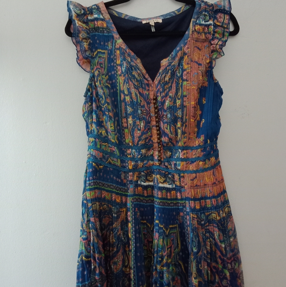 Lucy & co. paisley lined blue midi dress sz Large